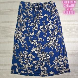 Bobeau Strapless Dark Blue Floral Comfy Dress Size M